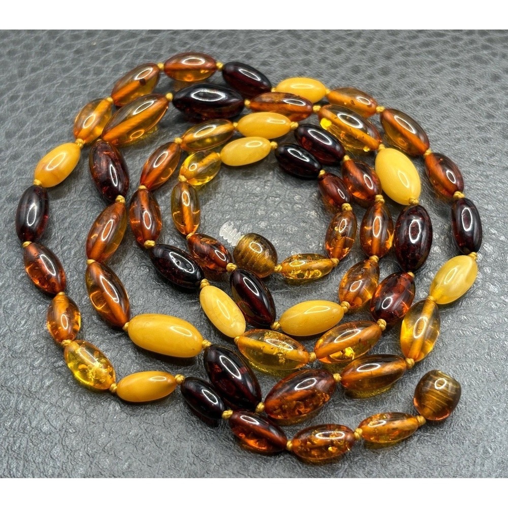 Vintage Amber Beaded Necklace Multi-Color Oval Beads Boho 29"
